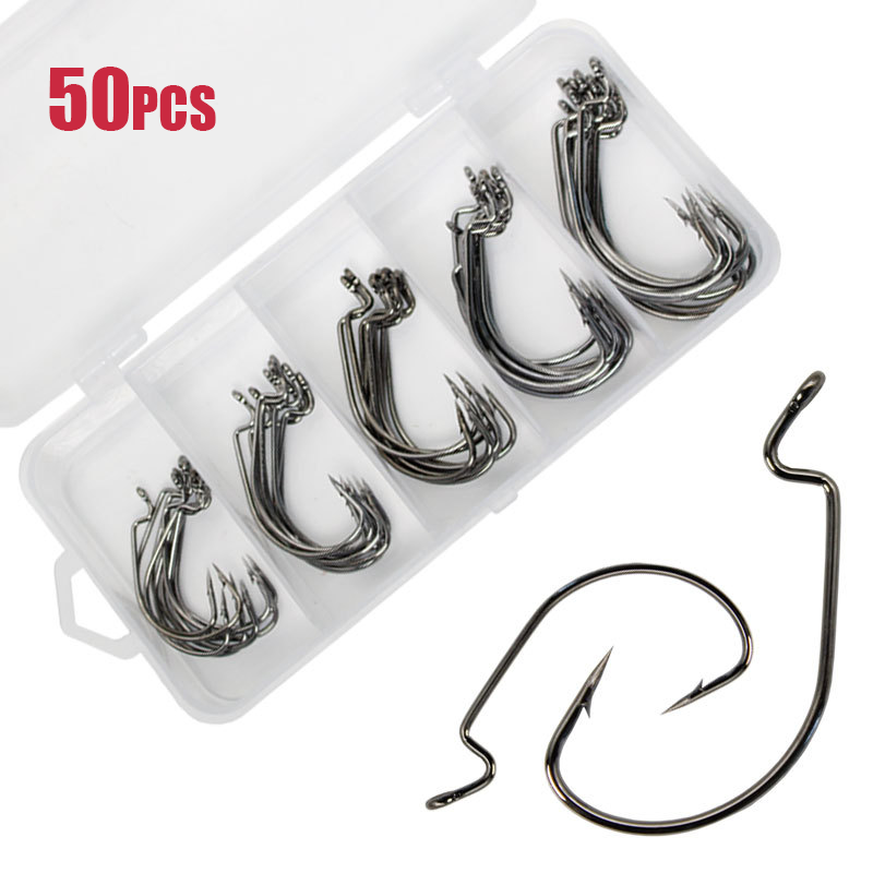 Fishing Hook Barbless - 50 Stuks Brede Worm Haak Koolstofstaal