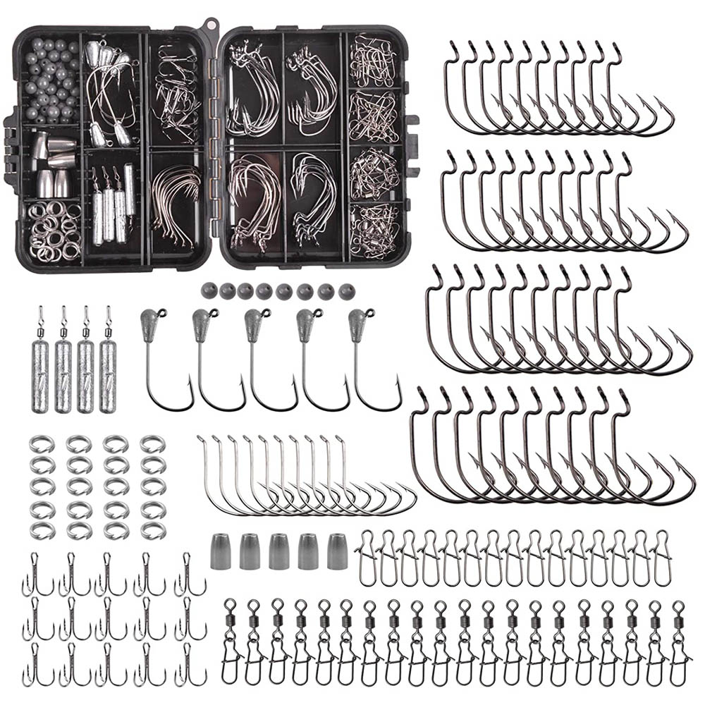 Fishing Hook Jig - 166PCS Visgerei doos Inclusief worm haken