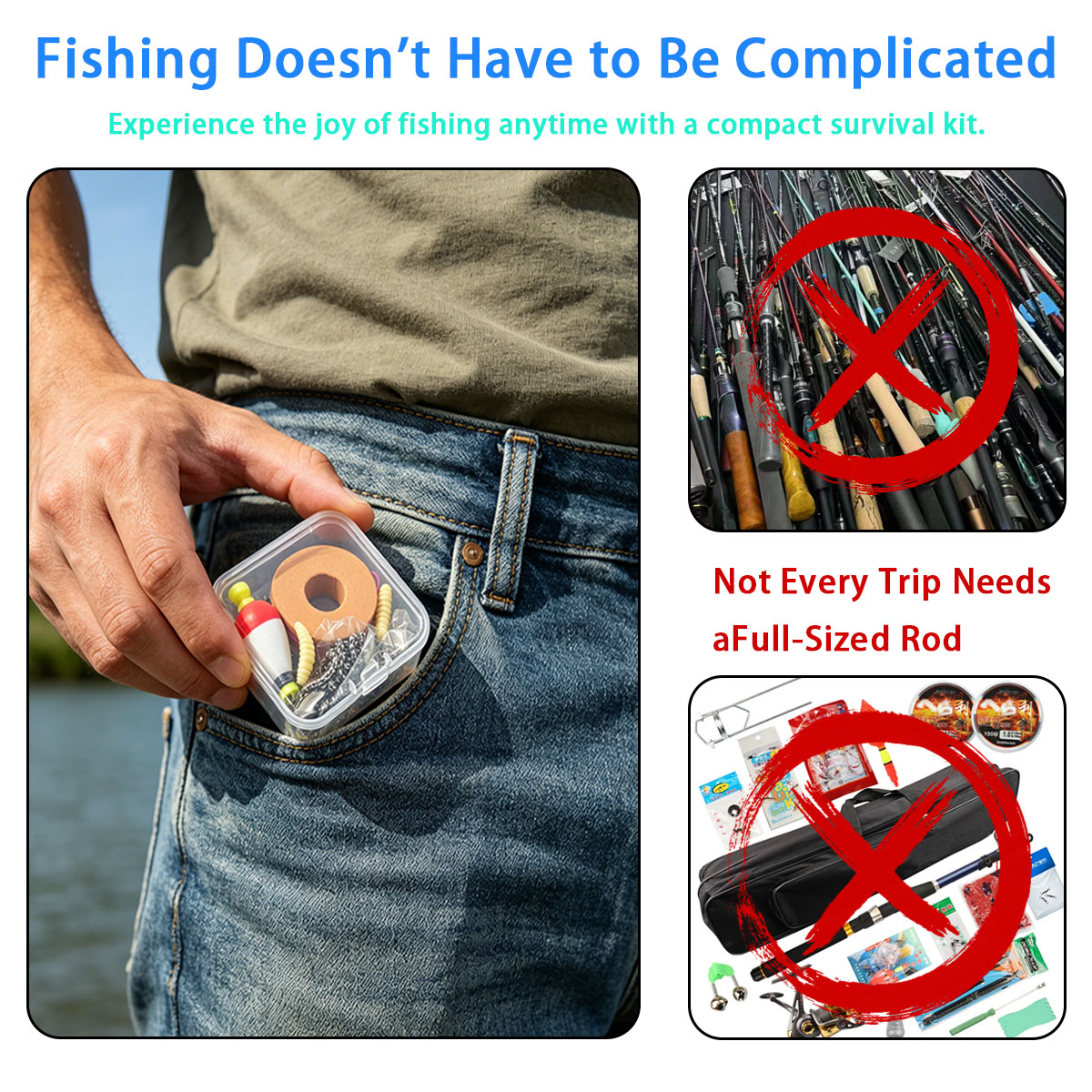 Fishing Hook Box - Draagbare noodvisuitrusting, draagbare noodvisset voor buitengebruik
