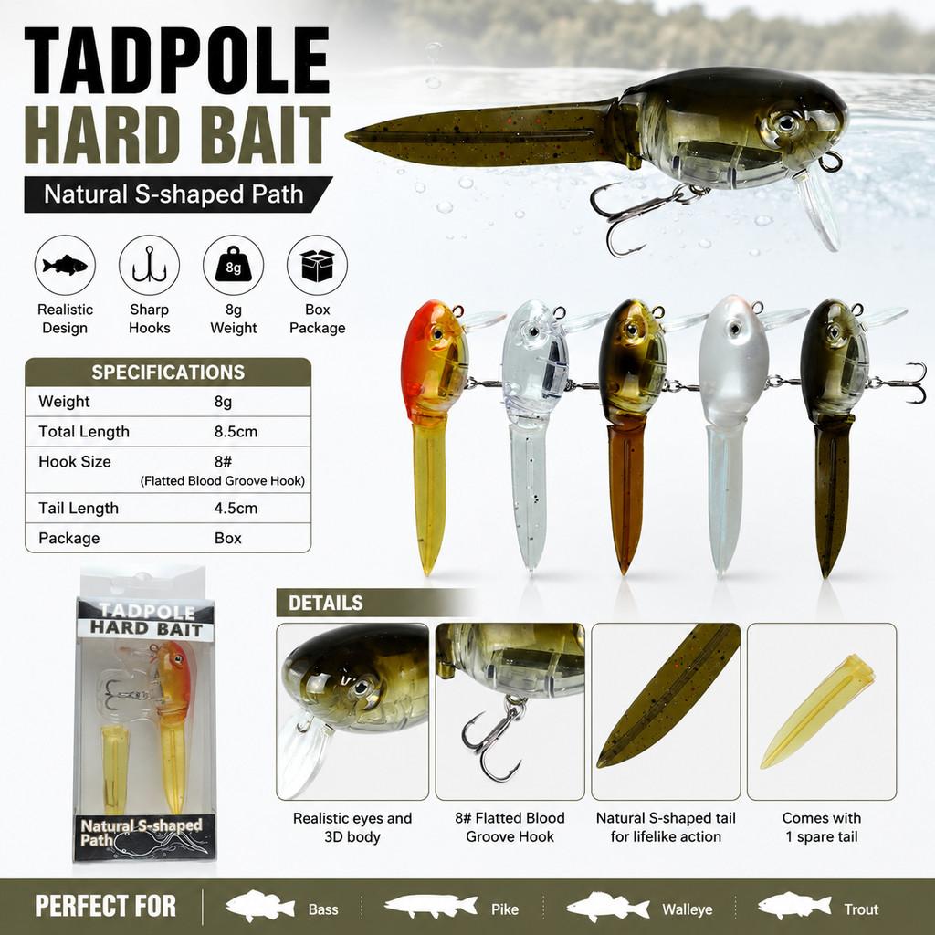 1 stuks Tadpole Hard Bait Fish - Fishing Hook Treble recensie en prijs